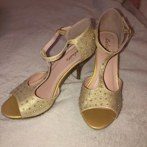 Celeste Gold T-Strap Heels